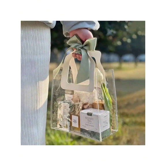 5pcs Thick Transparent PVC Gift Bags with Handles - Wedding/Valentine's Day Favor & Candy Bags