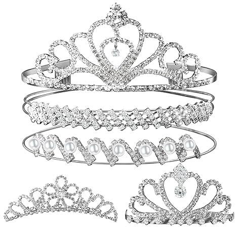 5pcs Tiara Crown, Princess Crown Headband, Silver Tiara for Women Little Girls