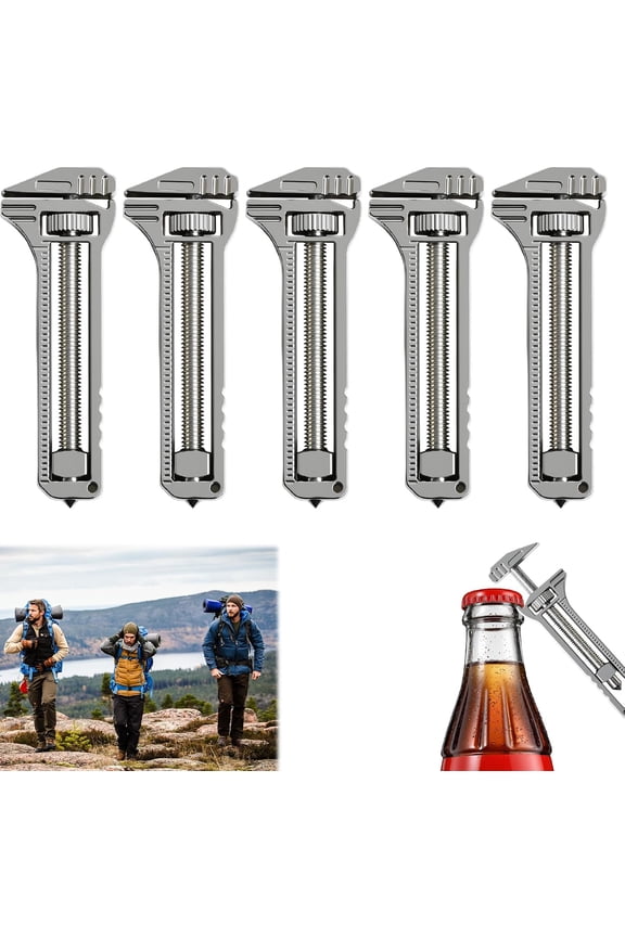 5pcs Titanium Multitool Keychain, Compact Portable Multi-Tool with Bottle Opener, Adjustable Wrench, Nail Puller & Caliper for Outdoor, Camping, EDC & Emergency Use