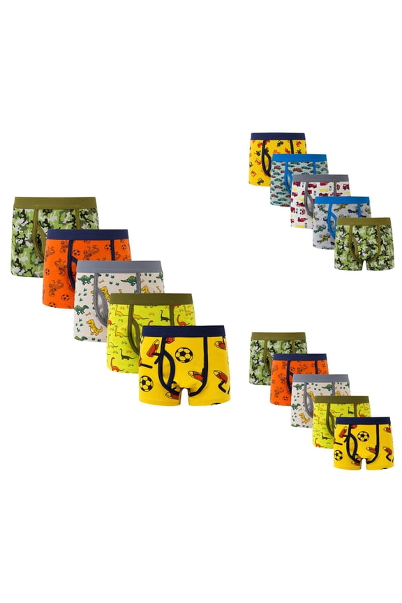 5pcs Toddler Boys Dinosaur Cartoon Boxer Shorts, Cotton Lightweight Soft Stretch Breathable, Multi Color, Big Kids Size