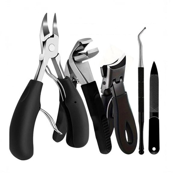 5pcs Toenail Clippers for Thick Toenails for Seniors, Angled Head Large Toe Nail Clippers Set for Men, Heavy Duty Ingrown Toenail Clippers with Long Handle, Ultra Sharp Slanted Nail Cutter Wide Jaw