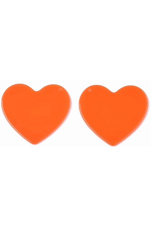 5pcs Translucent Cellulose Acetate(Resin) Pendants Solid Color Heart Orange Red 38x41x2mm Hole: 1.4mm Creation