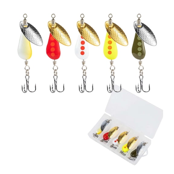 5pcs Trout Fishing Lures Kit Inline Spinner Baits with Treble Hooks High Reflective Flash Spoons for Trout Salmon Panfish Bass Pike Perch Freshwater Saltwater Lake River
