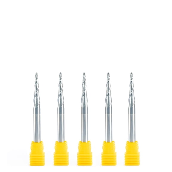 5pcs Tungsten Solid Carbide Ball Nose Tapered End Mills Router Bits CNC Taper Wood Metal Milling Cutters R1.0xD6x25x75