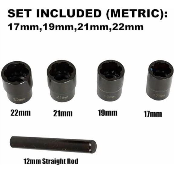 5pcs Twist Socket Set 1/2 inch Drive For Damaged Worn Lug Nut and Lock Remover 17mm 19mm 20mm 21mm, Impact Bolt Nut Removal Extractor Socket Tool Set