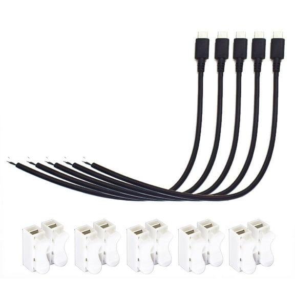 5pcs USB C Type-C Male Plug 2 Wire Cable 10inch 25cm 3A 22AWG 2 Wires Power Pigtail Cable Cord with 2-Position Spring Wire Connector