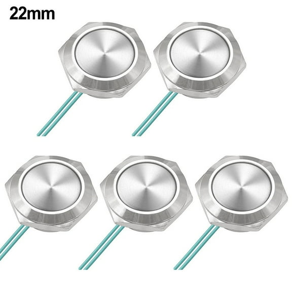 5pcs Ultra-Short 12V~24V Momentary Self Reset Metal Push Button Switch with Wire
