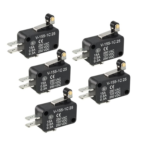 5pcs V-155-1C25 Black Hinge Roller Lever Micro Limit Switches