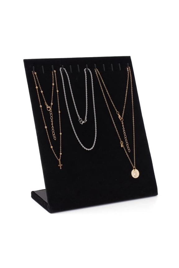 5pcs Velvet Necklace Displays L-Shaped Necklace Chain Jewelry Tray Rectangle Black 200x85x250mm