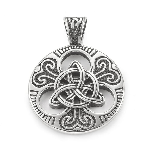 5pcs Norse 304 Stainless Steel Pendants Flat Round with Triquetra Knot Charm Silver 45x33x8mm Hole: 5.5x8.5mm