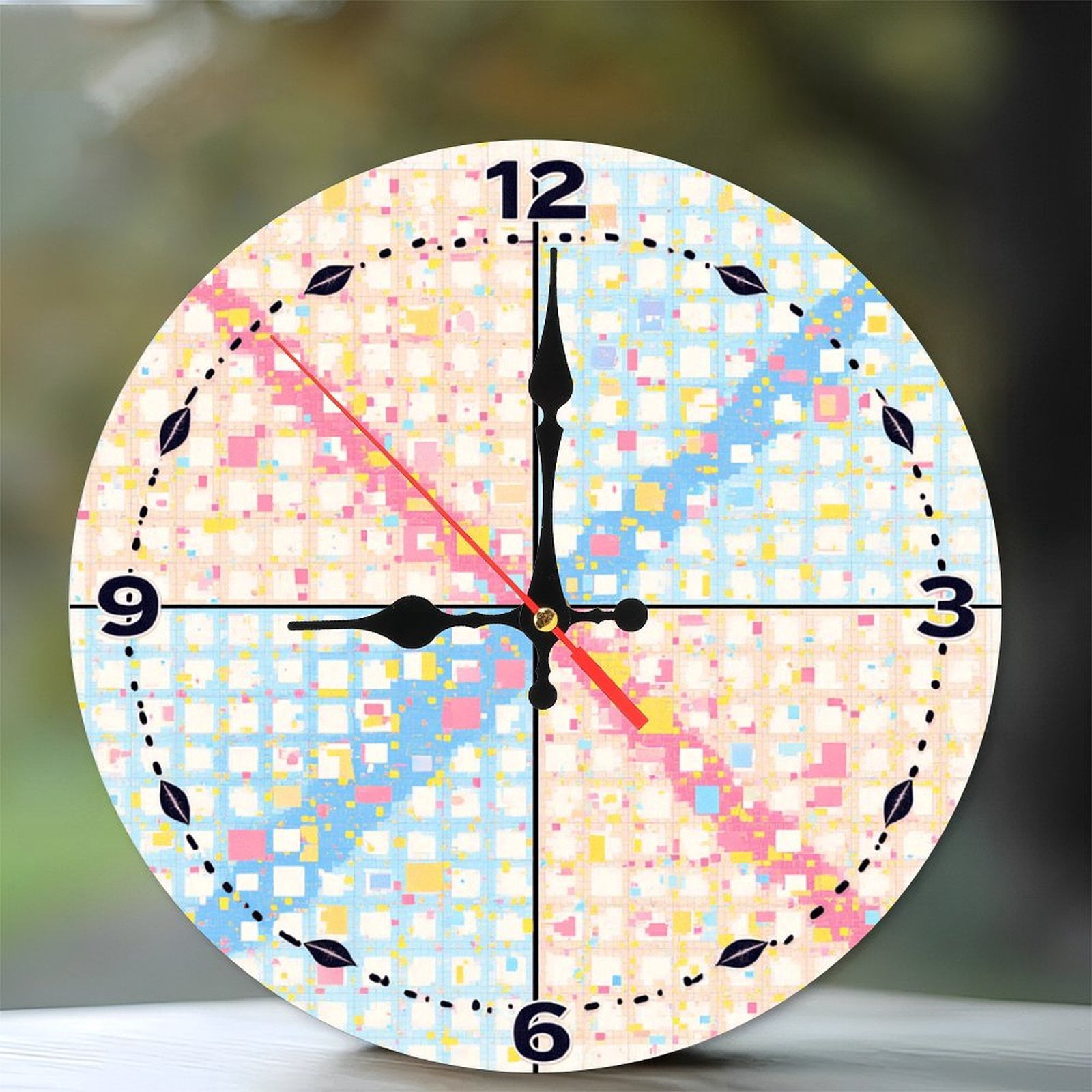 Colorful Abstract Pattern Wall Art Decor 10-Inch Silent Wooden Wall ...