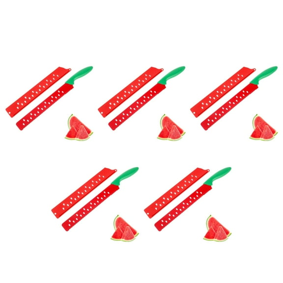 5pcs Watermelon Knife with Sleeve, Long Serrated Watermelon Knife for Melon Fruit Bread Cutting