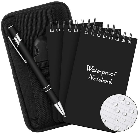 5pcs Waterproof Notebook and Pen Set, 3 x 5 Inch Pocket Tactical Notebooks, with 1 Metal Weatherproof Pen and 1 Fabric Cover for Outdoor Activities Recording