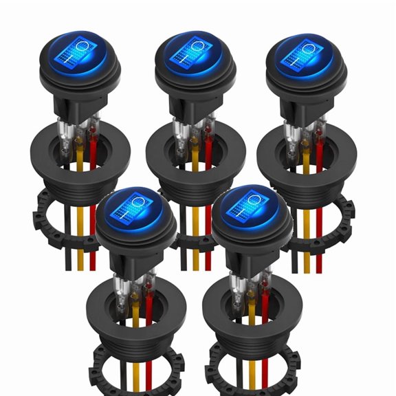 5pcs Waterproof Round Rocker Switch with Shell 12V Blue LED Rocker Toggle Switch Lighted on Off SPST 3 Pin 12V