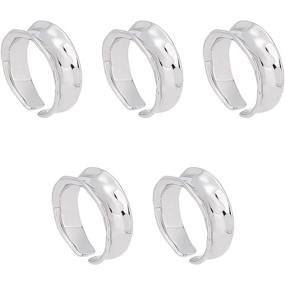 5pcs Wave Open Cuff Ring Platinum Blank Core Ring Brass Finger Ring 16mm Inner Inlay Ring Open Round Empty Ring for DIY Jewelry Making