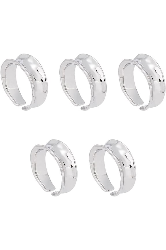 5pcs Wave Open Cuff Ring Platinum Blank Core Ring Brass Finger Ring 16mm Inner Inlay Ring Open Round Empty Ring for Jewelry Making Grey