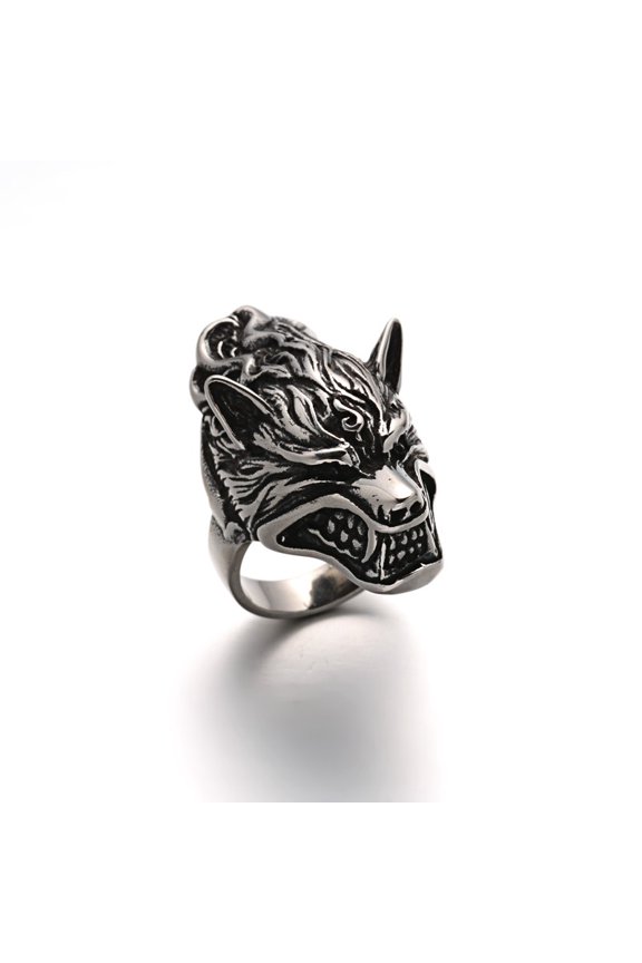 5pcs Wolf Personalized Retro Men's 304 Stainless Steel Finger Rings Silver 17~23mm