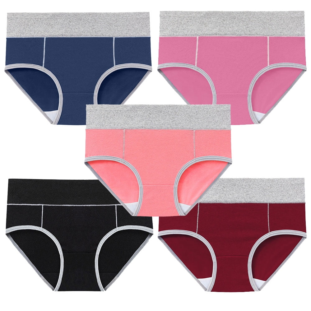 5pcs Women's Cotton Elastic Underwear Comfortable Mid-Waist