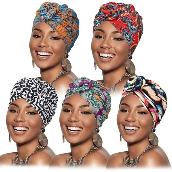 5pcs Women's Headscarf Set with Pre Tied Floral Knots, Elastic Stretch Fit, Vibrant Geometric and Floral Patterns, Borderless Design, Suitable for Sports, Beach, Leisure, and Formal Activities