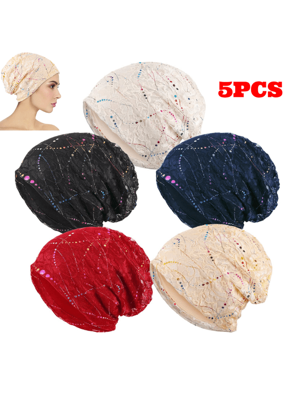 5pcs Women's Slouchy Beanie Chemo Hat Stretch Cancer Head Wraps Sleep Head Scarf for Cancer Patient