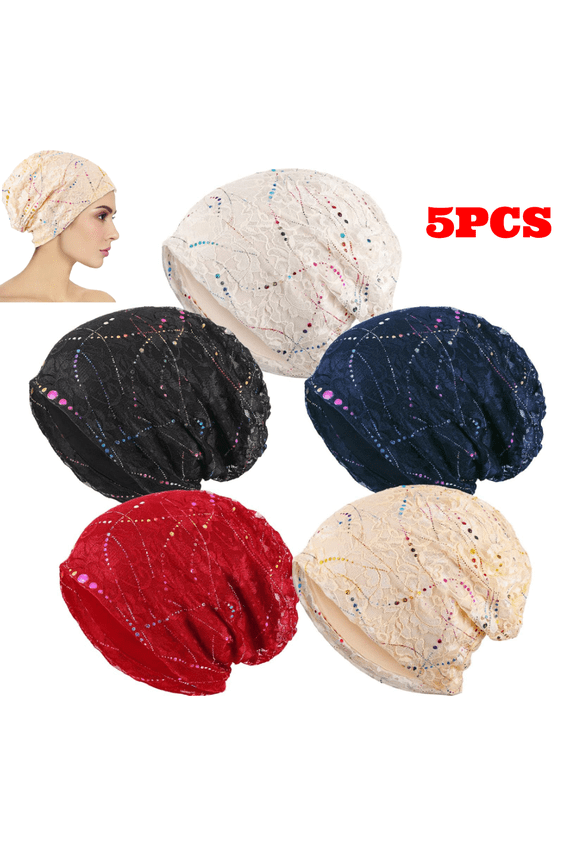 5pcs Women's Slouchy Beanie Chemo Hat Stretch Cancer Head Wraps Sleep Head Scarf for Cancer Patient