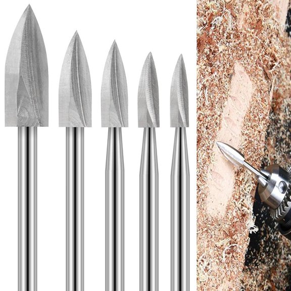 5pcs Wood Carving Drill Bit, Engraving Cutter Tool Kit, High Speed Steel, Silver, for Woodworking, Root Carving, Craft