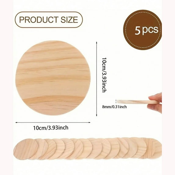 5pcs Wood Coasters,Round Blank Wooden Coasters Bulk Cup Coaster Set Crafts Coasters for DIY Architectural Drawing Painting (5PCS,S,Round)