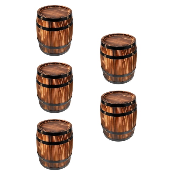 5pcs Wood Craft Barrel Decoration Bar Ornament Vintage Style Wine Barrel Model