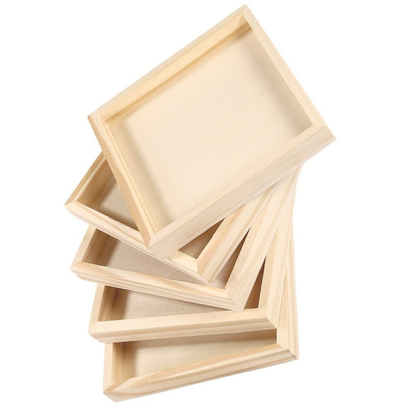 5pcs Wood Tray Unfinished Wood Serving Tray 3D Puzzle Toy Organizer
