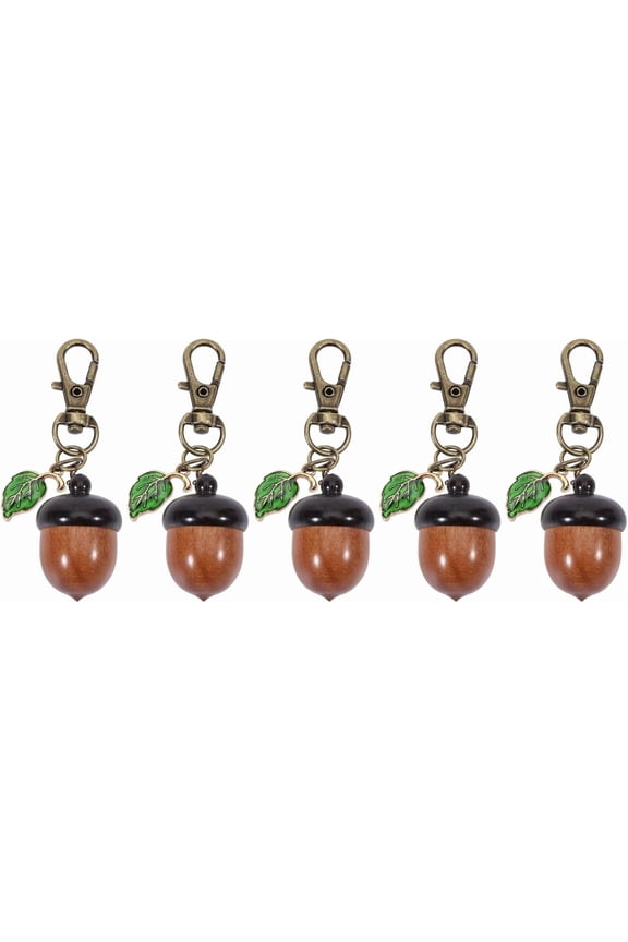 5pcs Wooden Acorn Nut Box Keychain Disconnectable Ebony Decoration with Alloy Lobster Claw Clasps