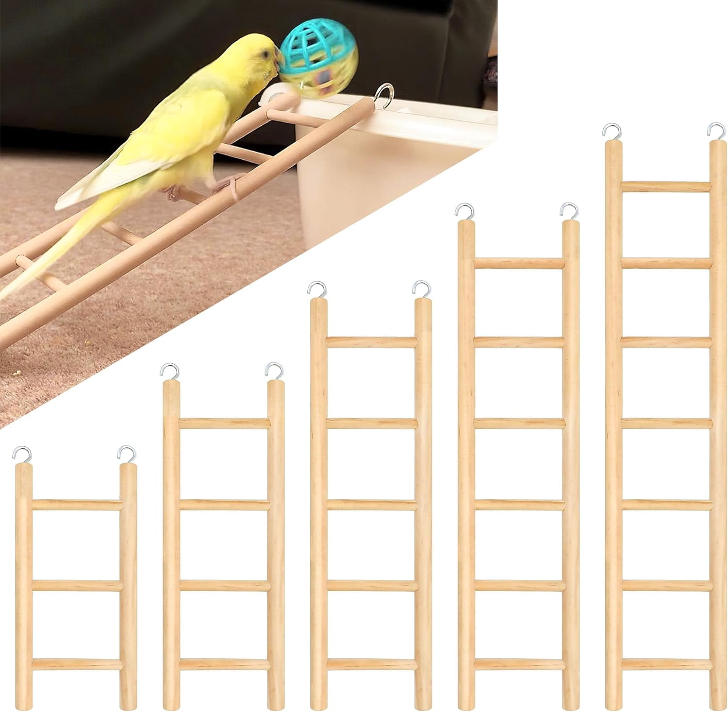 5pcs Wooden Bird Ladder for Parrots Cage 5 Basic Sizes Perch Parakeet ...