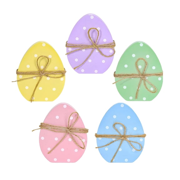 5pcs Wooden Easter Eggs Ornaments, Easter Wood Eggs Tabletop Decoration Figurine for Holiday Party Dining Table Bookshelf Mantel Spring Home Decor