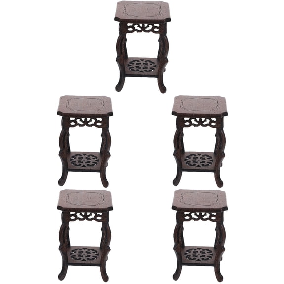 IMIKEYA Rustic Wooden Flower Pot Base Dark Red Display Pedestal for Plants 5Pcs