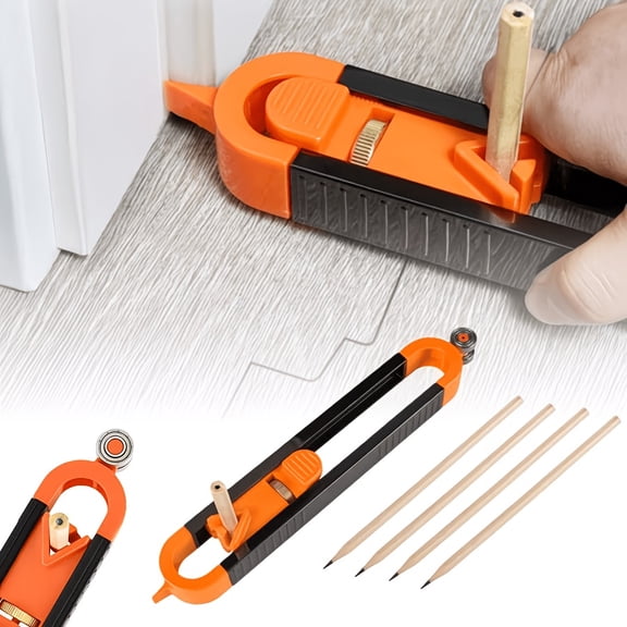5pcs Woodworking Contour Gauge Scribe Tool Set, 1 Roller Profile Duplicator + 4 Pencils, Contour Gauge Scribe Tool with Pencils, Multi-Function Profile Duplicator for Carpenter