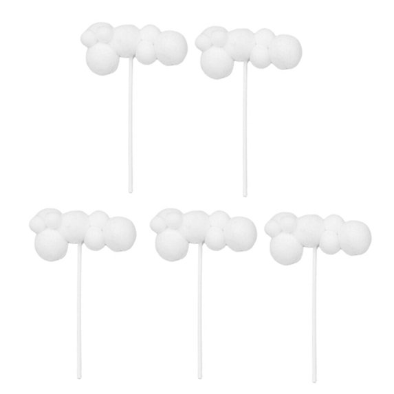 5pcs Woolen Yarn Cloud Cake Pick Party Cake Decoration for Birthday (White, Long Style)