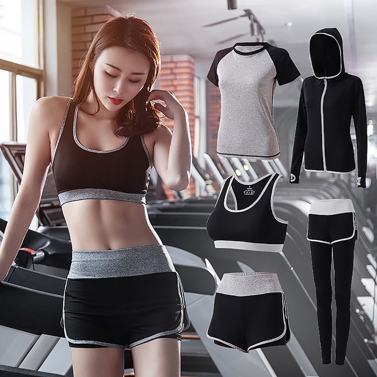 Women's 5pcs Yoga Suit Sportsuits Running Jogging Gym Workout