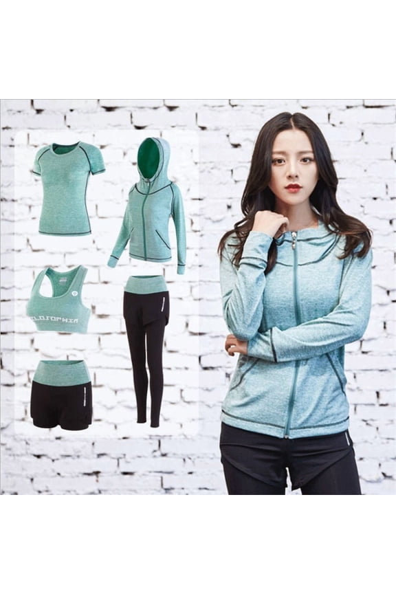 5pcs Workout Sets for Women Quickly Dry Running Yoga Athletic Gym 5 Piece Sets Womens Solid Plus Size Loose Fits Comfy Sport Jogging Outfits Pilates Fitness Exercise Tracksuits Set