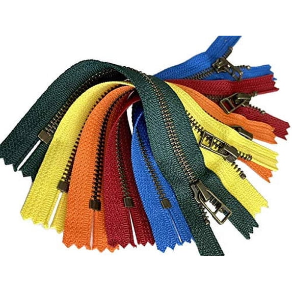 5pcs YKK #5 Antique Brass Metal Zipper Wire-Bell Pull Close-End 7"or 9" Pick a Color (7 Inches, Nile Green - 532)