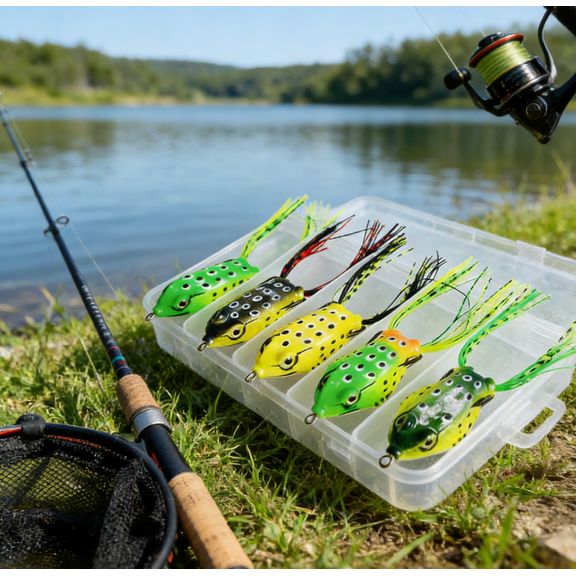 5pcs Year of The Horse Hollow Body Topwater Frogs Fishing Lures Realistic Soft Plastic Frog Baits for Freshwater Saltwater Bass Fun Gifts Ideas for Fishing Lover Easter Fishing Gear Accessory