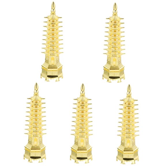 5pcs Zinc Alloy Wenchang Tower Statue Vintage Pagoda Model Chinese Pagoda Ornament Desktop Decor