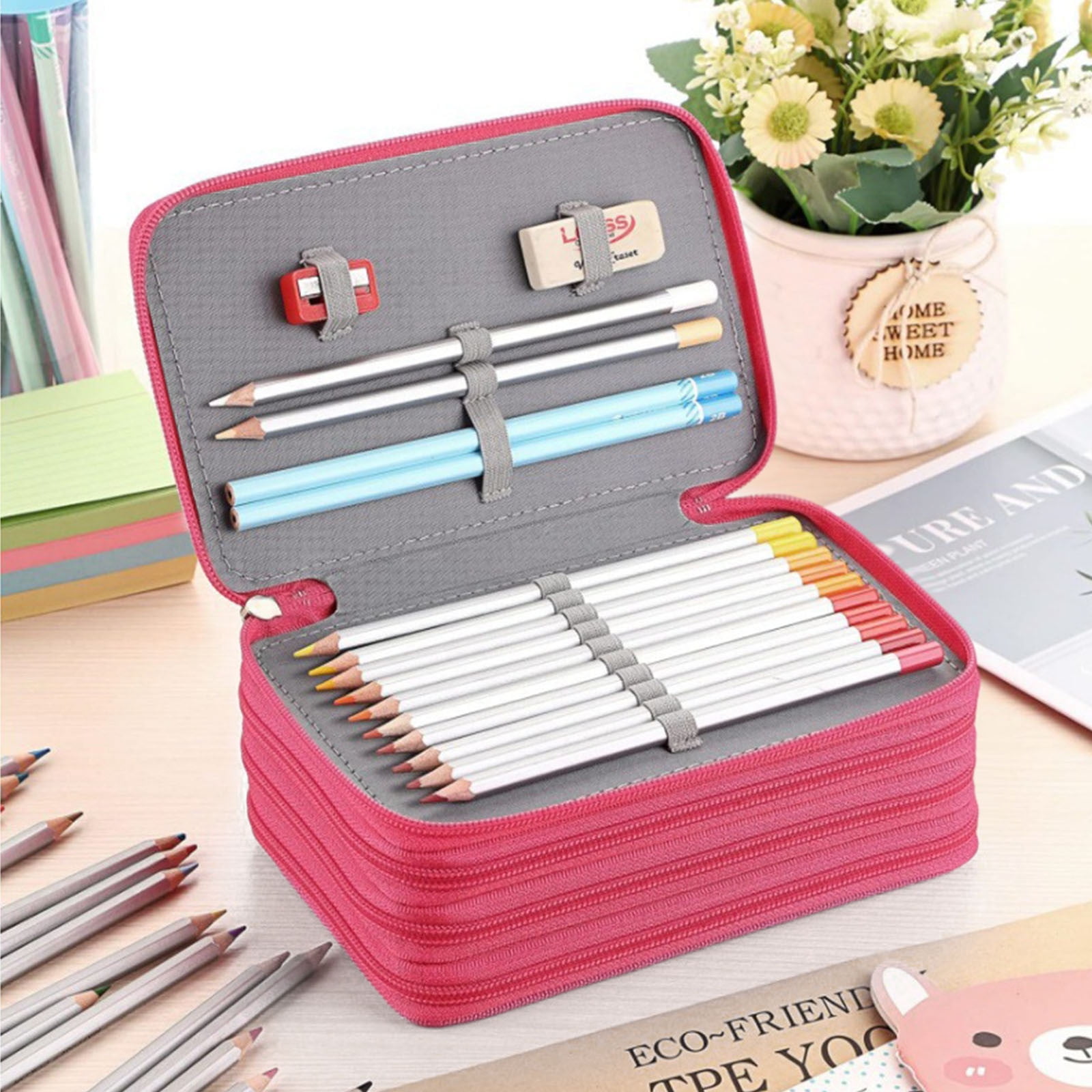 5pcs Zippered Pencil Case-Canvas Handy Pencil Holders for for Watercolor Pencils, Crayola Colored Pencils, Marco Pencils C