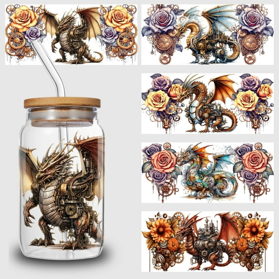 5pcs dragon Punk UV DTF Transfer Stickers, For Glass Tumbler, Waterproof Decals, Plastic Adhesive Label For Bottles And Cups Decor