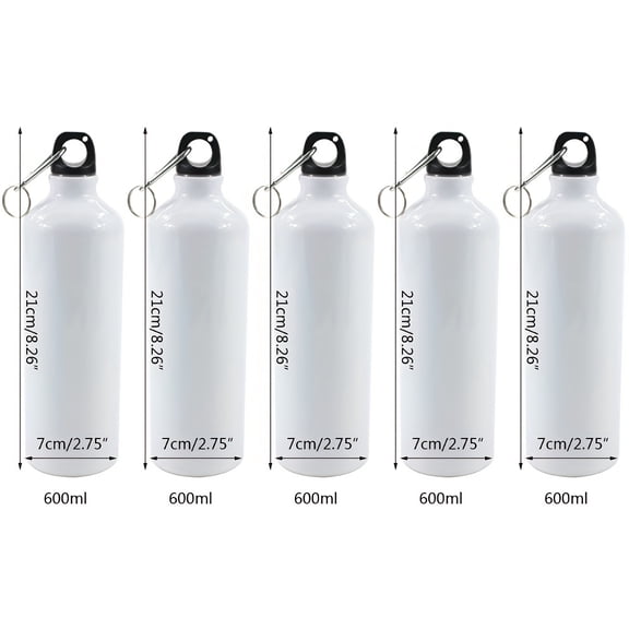 5pcs/lot 20.29oz Durable and Lightweight Aluminium Water Bottle with Carabiner Hook for Sports and Fitness