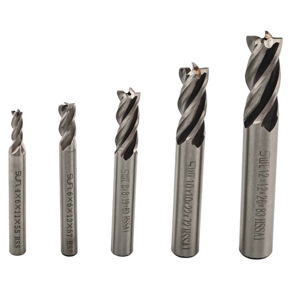 5pcs/set Carbide 4 Flutes CNC HSS End Milling Cutter Slot Drill Bit Set 4-12mm