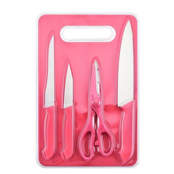 5pcs/set, Knives Set, Stainless Steel Knife Set, Fruit Knife, Chef Knife, Boning Knife, Kitchen Scissors, Pp Cutting Board, Kitchenware Set, Kitchen Supplies, Kitchen Stuff