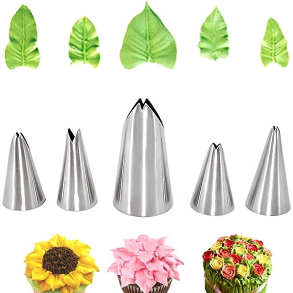 5pcs/set Leaf Piping Icing Nozzles,Stainless Steel Cake Decorating Tips Set , DIY Baking Supplies Cake Decorating Tools