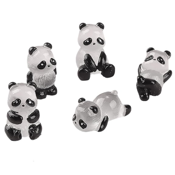 5Pcs Panda 3D Resin Glow in Dark Panda Statue Landscape Figures Decorative Home Ornament