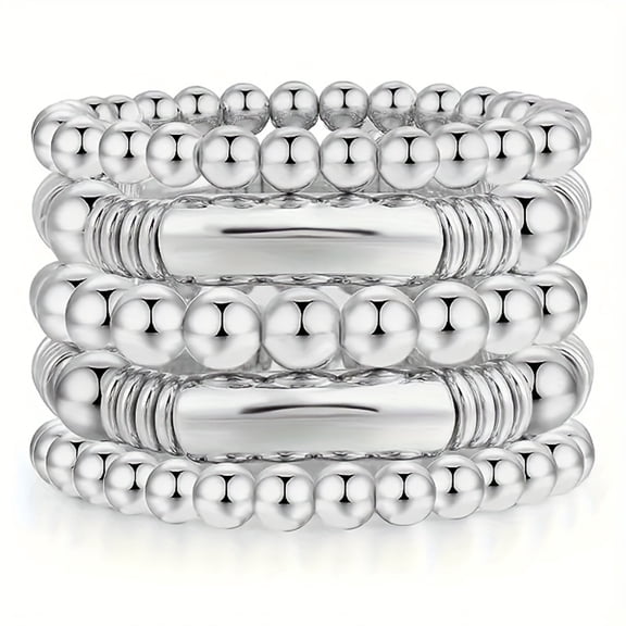 5pcs/set Metal Bead Decorated Bracelet Simple Punk Style Fashionable Men's And Women's Bracelets,Silvery