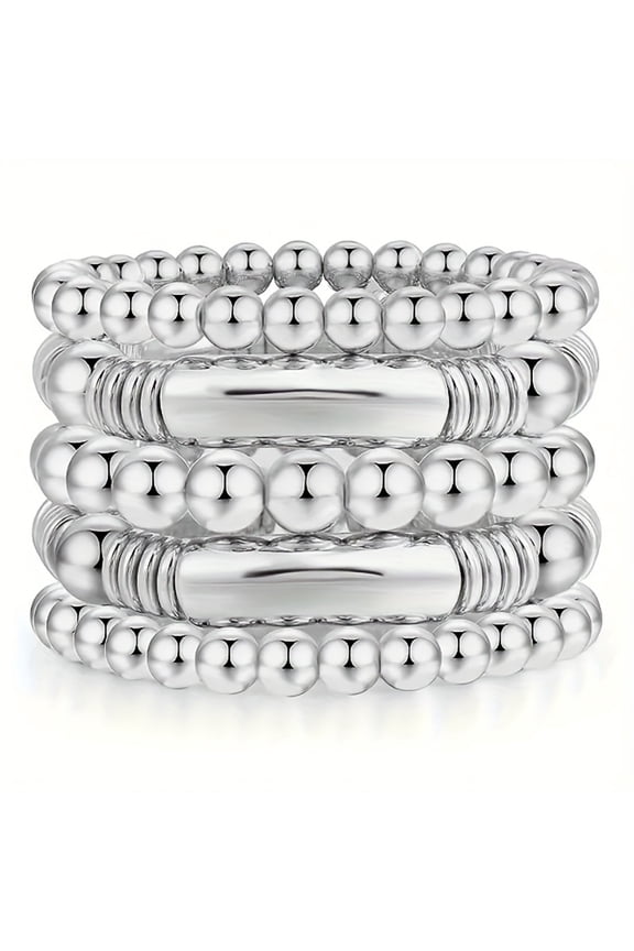 5pcs/set Metal Bead Decorated Bracelet Simple Punk Style Fashionable Men's And Women's Bracelets,Silvery