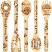 5pcs/set, Sunflower Bamboo Kitchen Utensils Set, Halloween Decorative Wooden Cooking Tools Set, For Cooking, Decorating, Non-stick Kitchen Spoons And Spatulas, Kitchen Supplies, Halloween Decoration